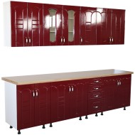 Bucatarie Zebra 260 cm din MDF Rosu Tulip cu blat termoizolant imitatie crem Bucatarie Zebra 260 cm din MDF Rosu Tulip cu blat termoizolant imitatie crem